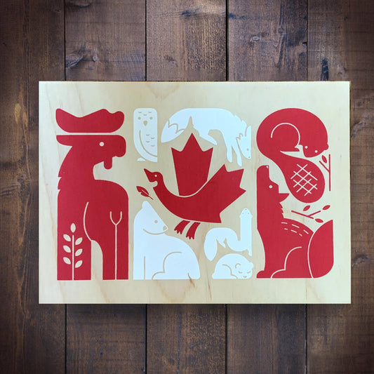 Canada Flag on Birch Wood – Signed 5x7 Screen Print